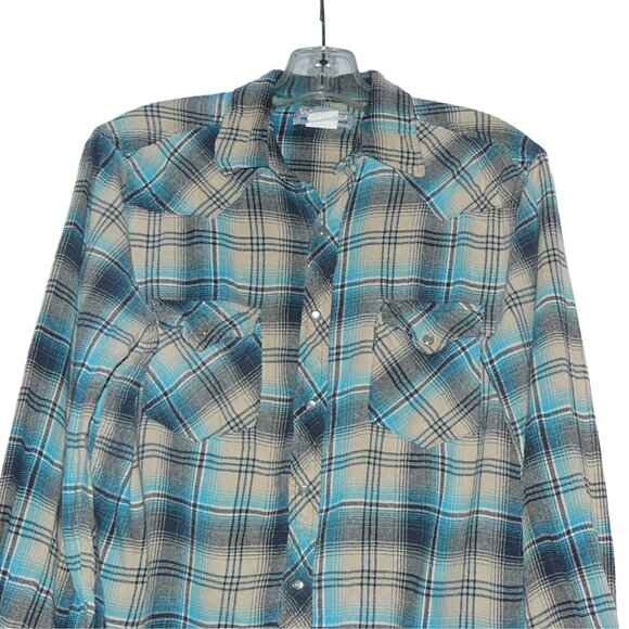 Vtg Wrancher Wrangler Western Shirt Mens Med. Plaid with Pearl Snap Up - Picture 2 of 5